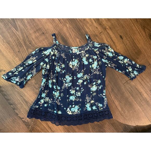 EUC Beautees Cold Shoulder Girl's Floral Top sz L - Picture 1 of 4